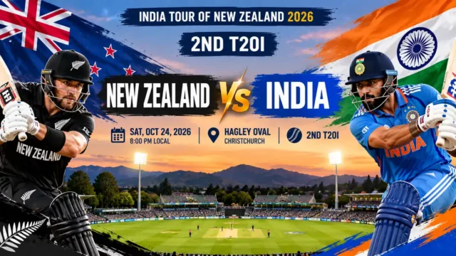 New Zealand vs India 2nd T20I 2026 scorecard showing India's four-wicket win at Hagley Oval and Tilak Varma's unbeaten 51