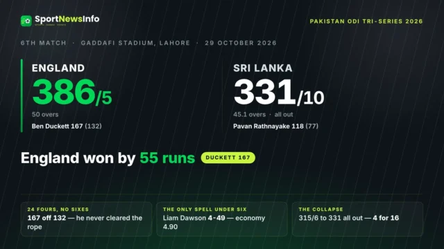 England vs Sri Lanka sixth match of the Pakistan ODI Tri-Series 2026.